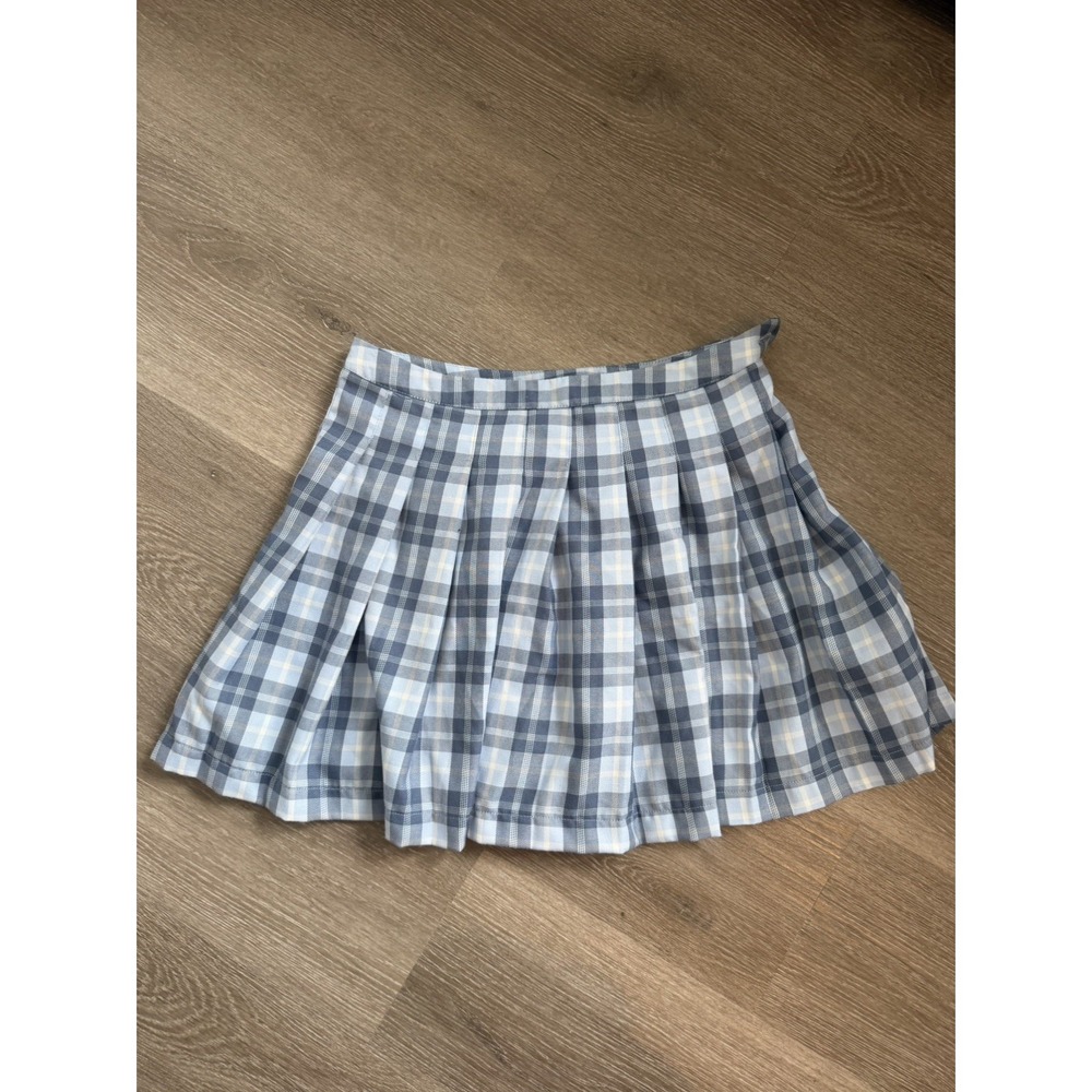 Selfie Mini Skirt Blue Plaid Pleated Uniform Tennis Skirt M